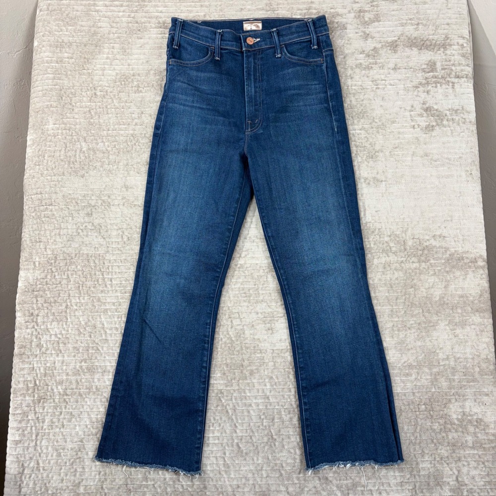 Mother The Hustler Ankle Fray Jeans Home Movies‎ Wash Blue High Rise Flare 28